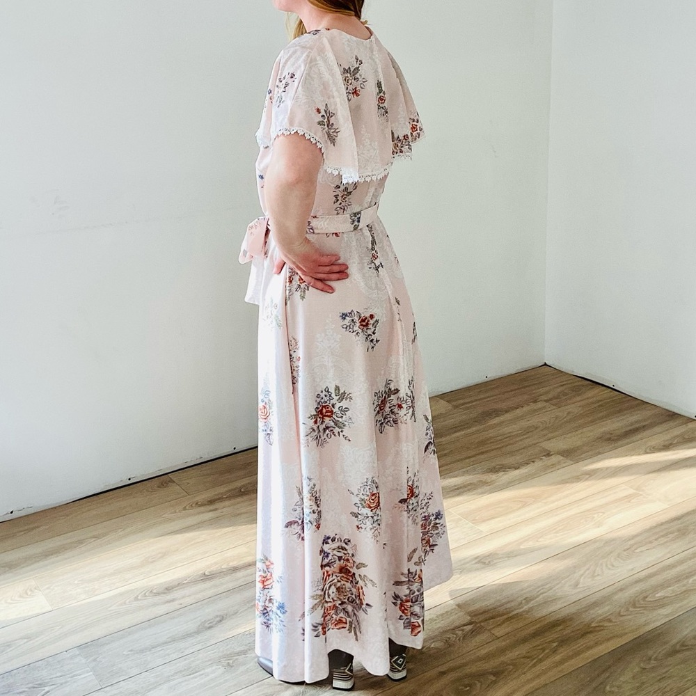 Vintage | Handmade Cottagecore Prairie Belted Pink Floral Maxi Dress - Picture 3 of 10